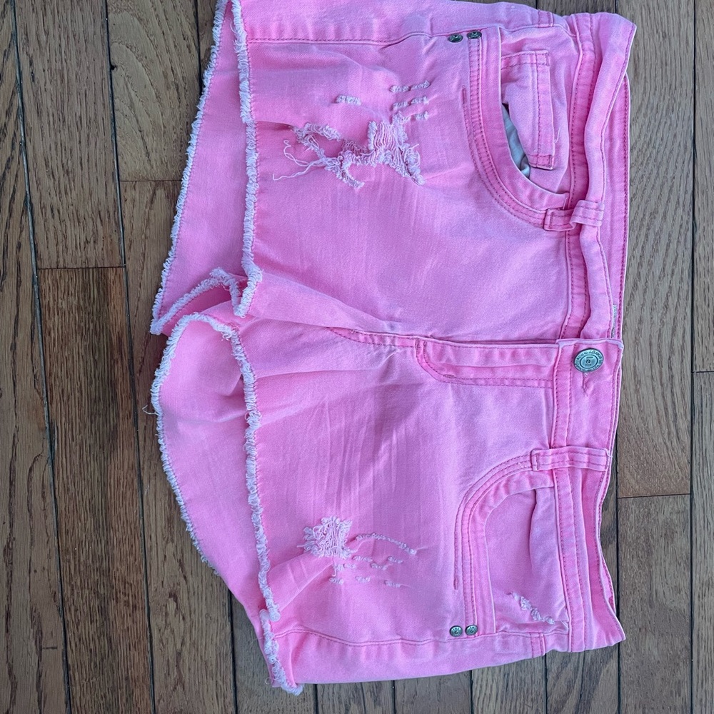 LEI Pink Distressed Jean Shorts